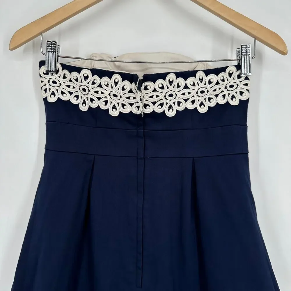 Lilly Pulitzer Betsy Strapless Dress Stretch Floral Eyelet Lace Pleated, Blue - Picture 7 of 9